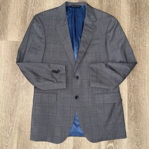 Coppley Gibson Reda Super 110's Wool Blazer Men's 34R Grey Blue Windowpane Check